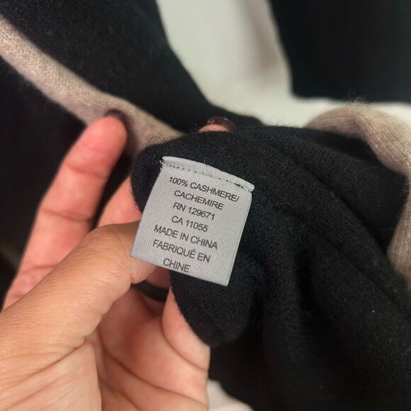360Cashmere Black Tan Open Front Cardigan Sweater 100% Cashmere XS Quiet Luxury - Picture 6 of 11